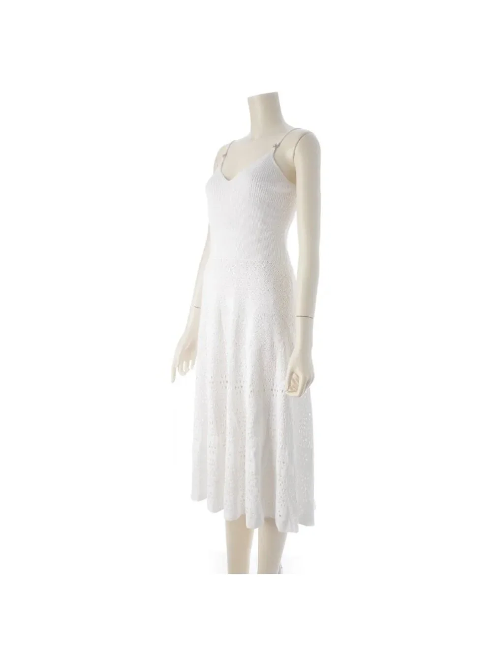 Chanel CC Logo Rhinestone Flower Knit Dress White 36